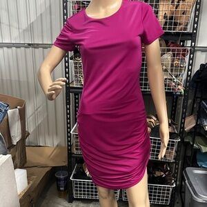 INC International Concepts Fuchsia scoop neck asymmetrical stretch Midi Dress